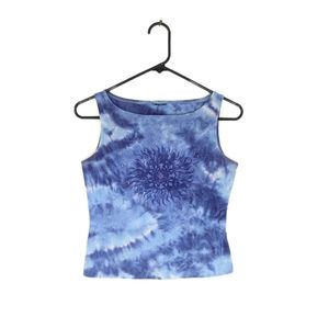 Vintage Blue Tie Dye Wide Neck Cropped Baby Tank